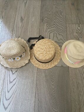 Set of 3 Kids Straw Sun Hats - Natural
